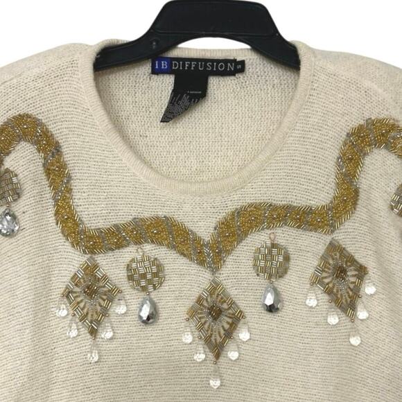 VINTAGE 90’S IB Diffusion Silk, Angora, Wool Embellished Beaded Sweater S Retro - Picture 1 of 11